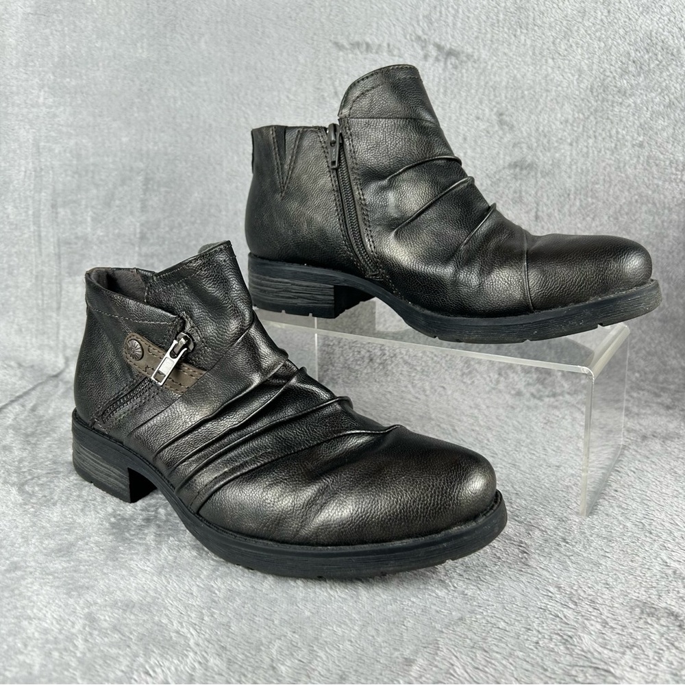 Earth Origins Pam‎ Ankle Bootie Boots Women Size 8.5 W Metallic Black Side Zip
